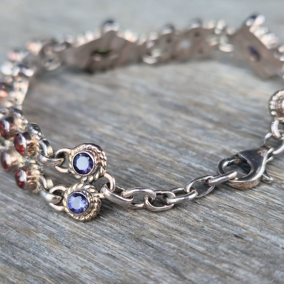 Nicky Butler 925 Sterling Silver Designer Amethyst Peridot Garnet Bracelet NB 💜 - Picture 4 of 16